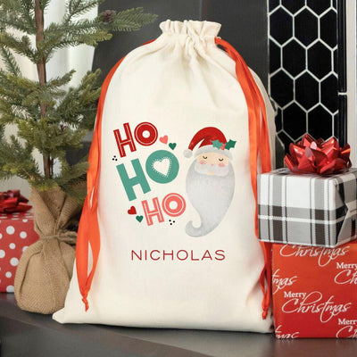 Personalized Merry and Bright Red Ribbon Santa Sacks -  - Wingpress Designs