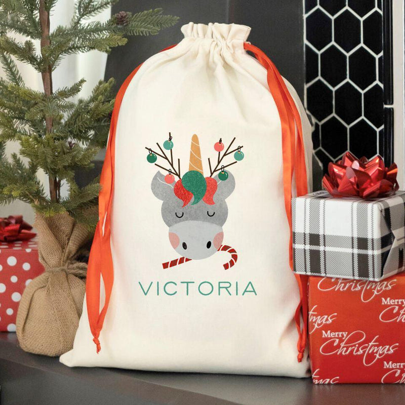 Personalized Merry and Bright Red Ribbon Santa Sacks -  - Wingpress Designs