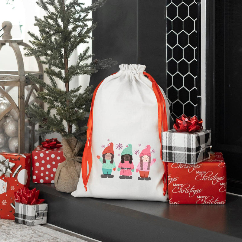 Personalized Drawstring Santa Gift Bags for Girls -  - Wingpress Designs