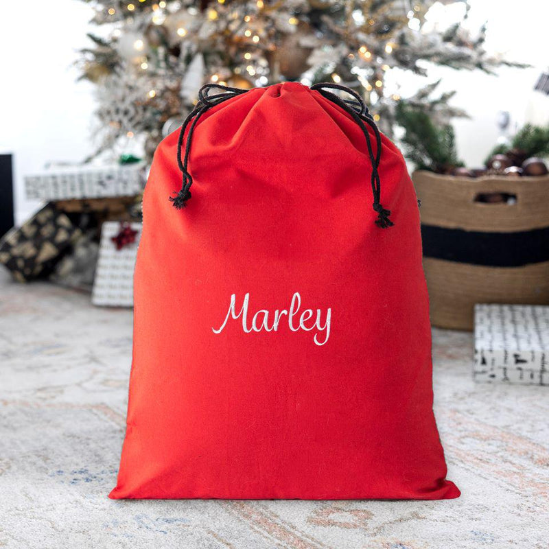 Personalized Embroidered Cotton Santa Bags - Large (19.5" x 26”) / Red - Wingpress Designs