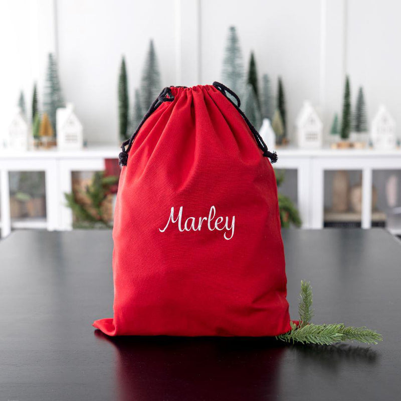 Personalized Embroidered Cotton Santa Bags - Small (14" x 20.5”) / Red - Wingpress Designs