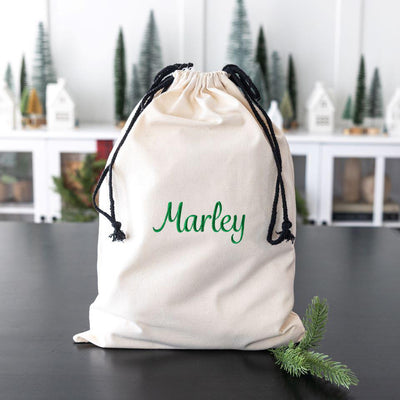 Personalized Embroidered Cotton Santa Bags - Small (14" x 20.5”) / White - Wingpress Designs