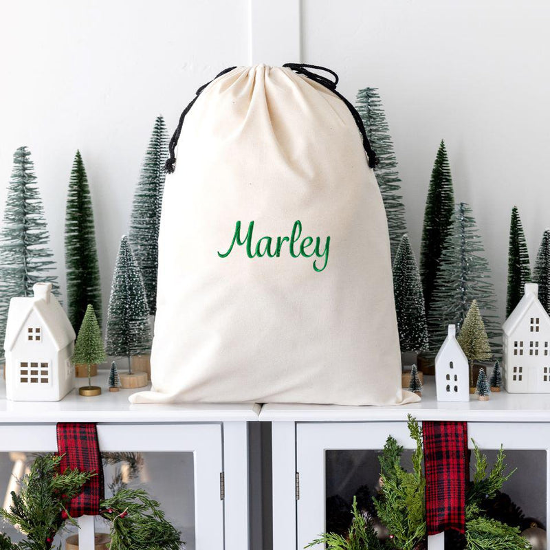 Personalized Embroidered Cotton Santa Bags - Large (19.5" x 26”) / White - Wingpress Designs