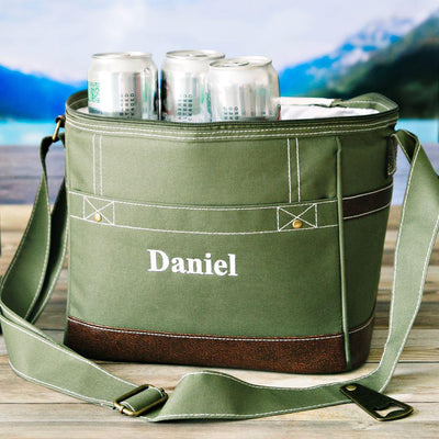 Personalized Insulated Trail Cooler Bag -  Holds 12 Pack - Khaki - JDS