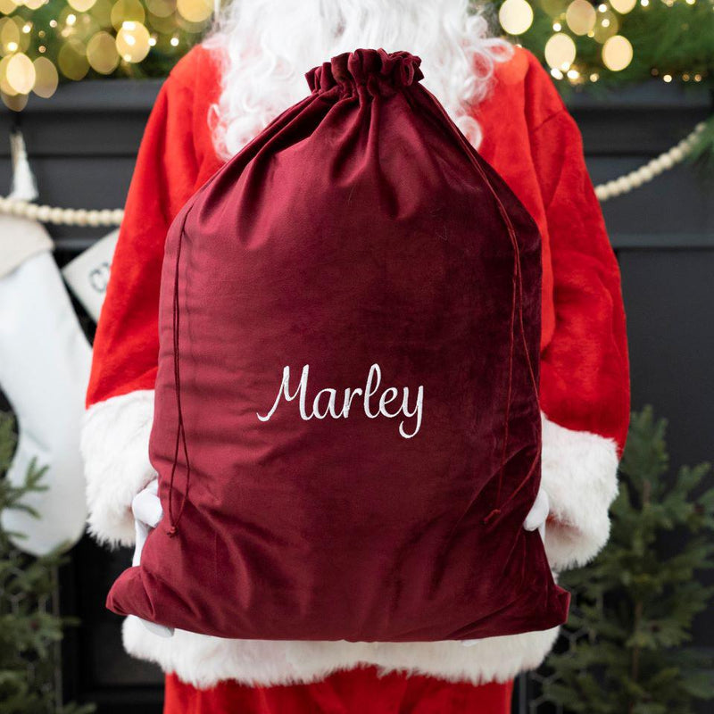 Personalized Embroidered Velvet Santa Bags - Large (19.5" x 26”) / Red - Completeful