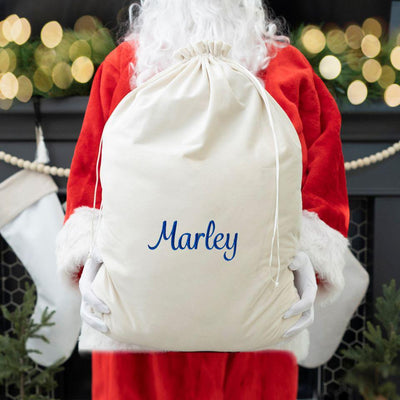 Personalized Embroidered Velvet Santa Bags - Large (19.5" x 26”) / White - Completeful