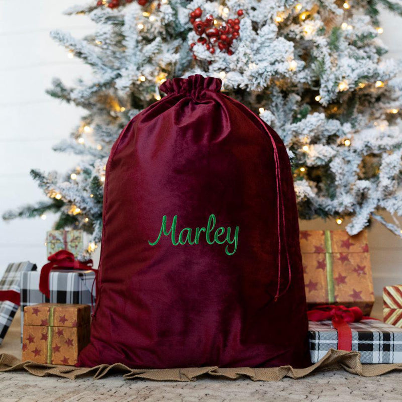 Personalized Embroidered Velvet Santa Bags - Small (14" x 20.5”) / Red - Completeful