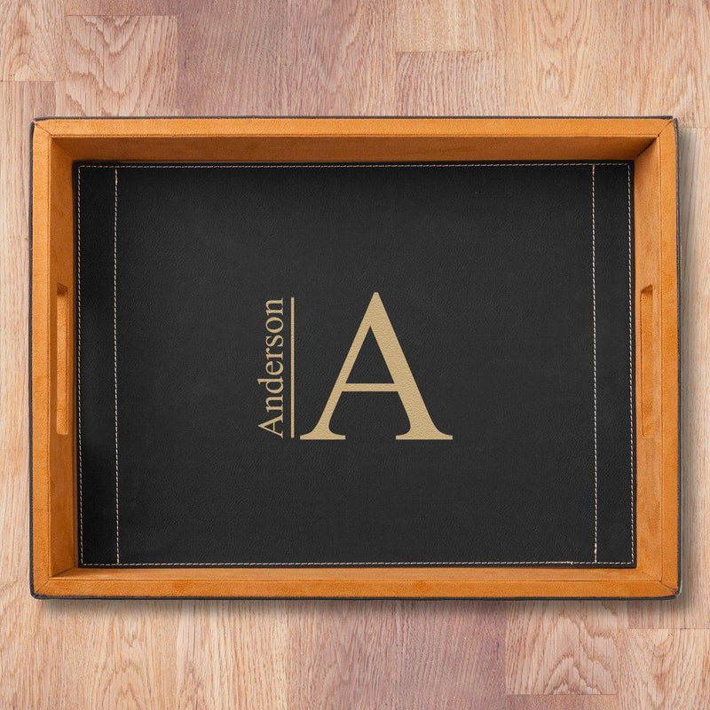 Personalized Black Vegan Leather Serving Tray -  - Completeful