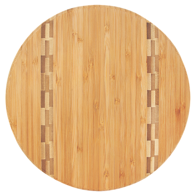 Personalized Round Bamboo Cutting Board with Butcher Block Inlay - 9.75 inches