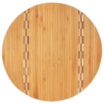 Personalized Round Bamboo Cutting Board with Butcher Block Inlay - 11.75 inches