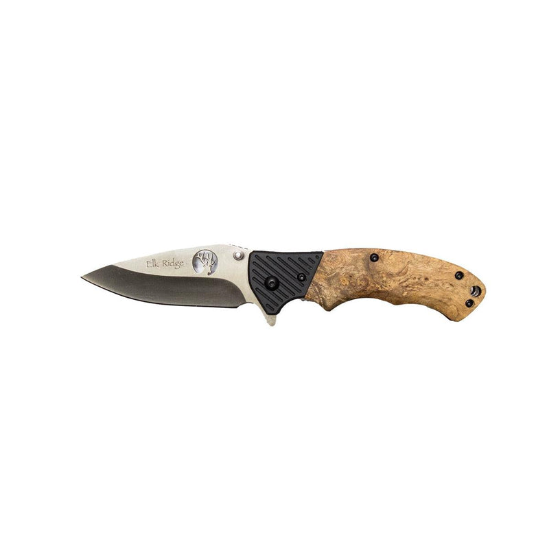 Personalized Elk Ridge Burl Wood Handle Knife -