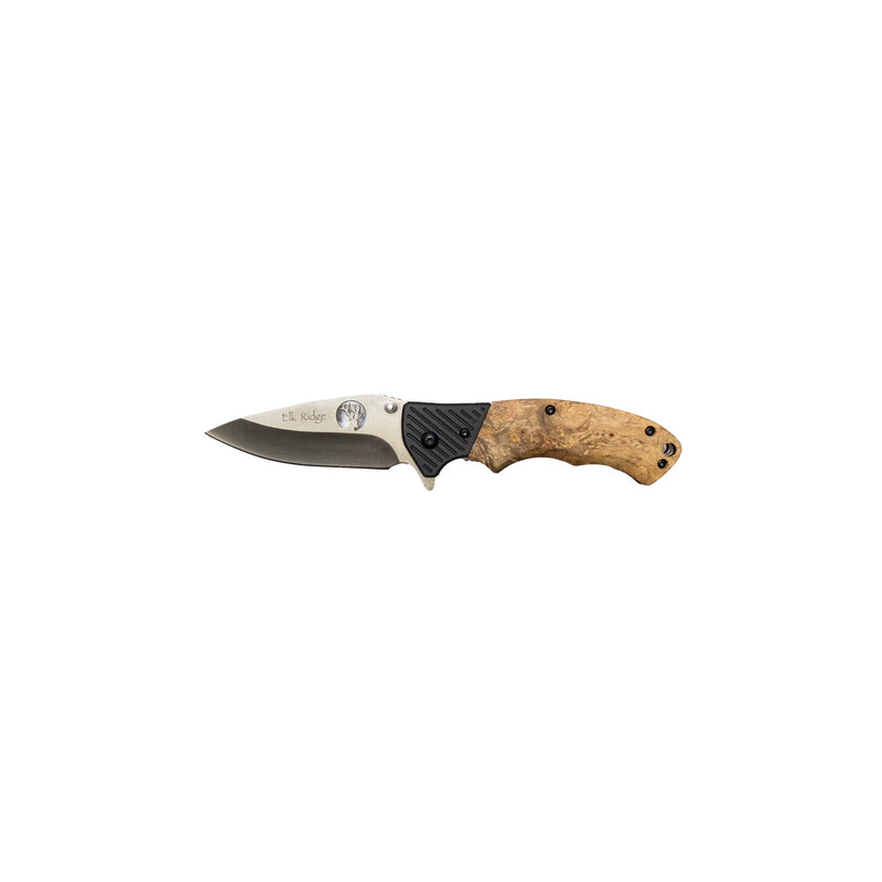 Personalized Elk Ridge Burl Wood Handle Knife -