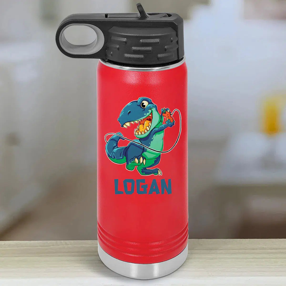 Personalized Kids Water Bottle Tumblers - T-Rex Gaming -