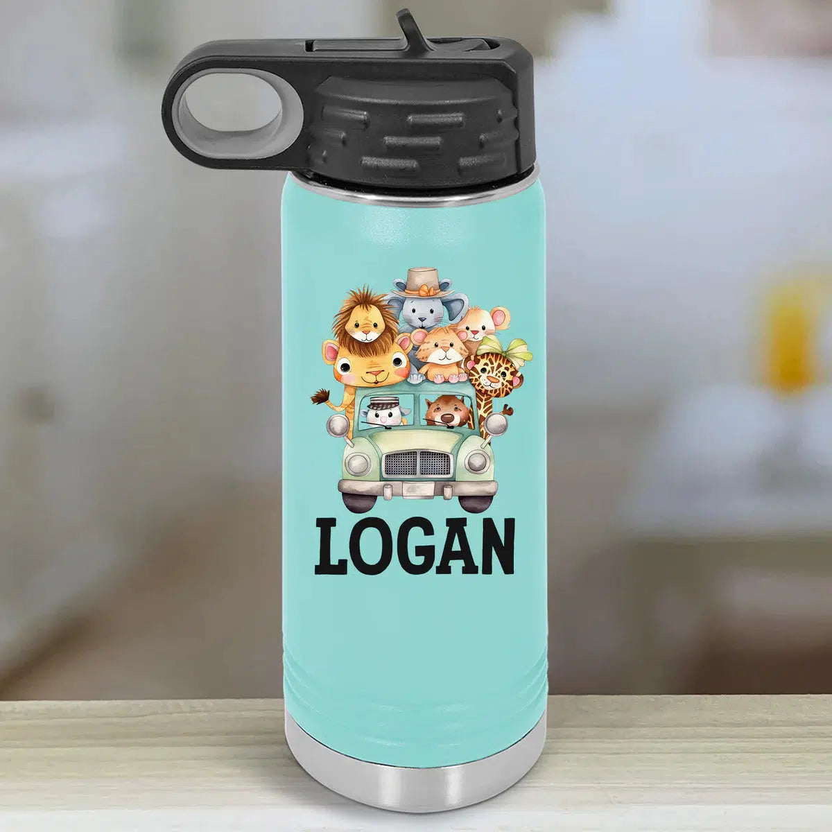 Personalized Water Bottle Kids Tumblers - Safari Animals -