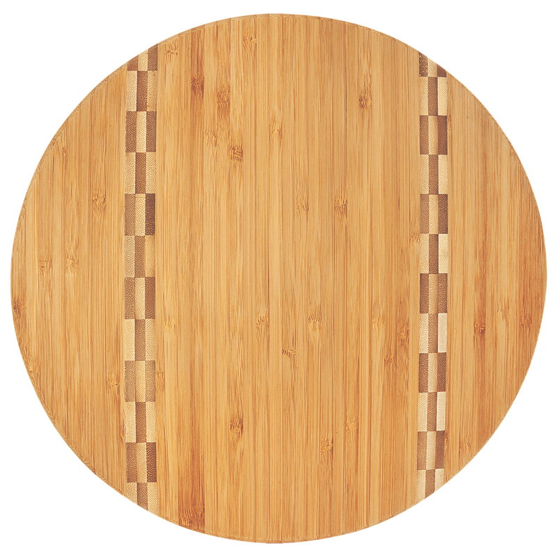 Personalized Round Bamboo Cutting Board with Butcher Block Inlay - Wedding Gifts - 11.75 inches