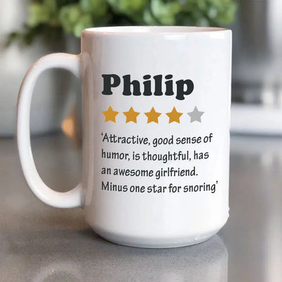 Personalized Funny Star Review Coffee Mug for Boyfriend/Husband -  - Lazerworx