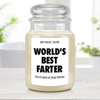 Personalized Dad Candle - World's Best Farter - COUNTRY SUGAR - Lazerworx