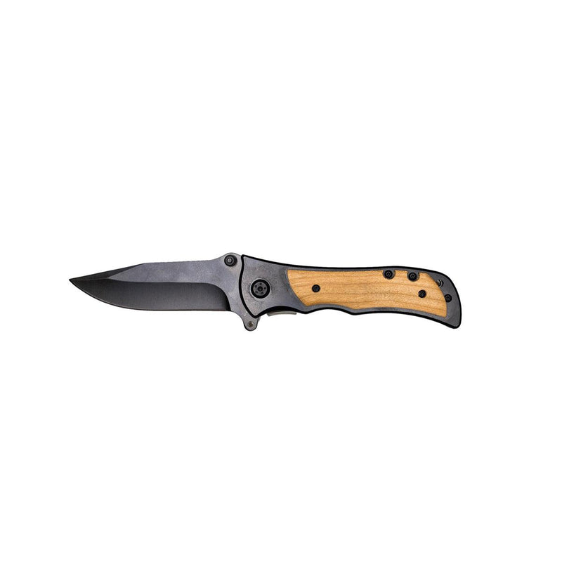 Personalized Black Blade Knife with Lightwood Handle Inlay -
