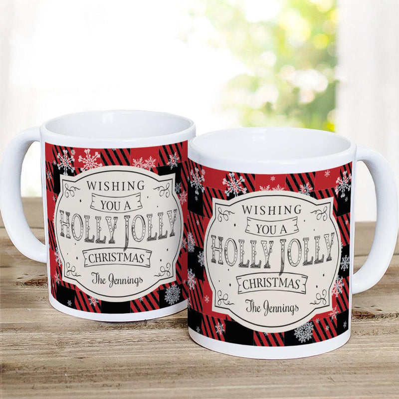 Personalized Holly Jolly White Ceramic Mug -