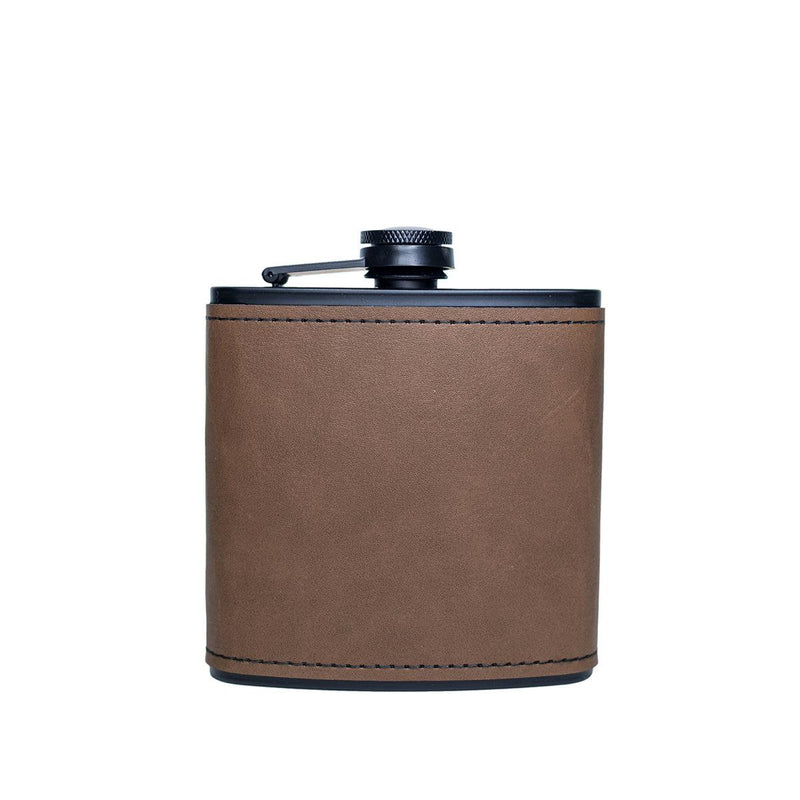 Personalized Leather Wrapped Black Flasks -