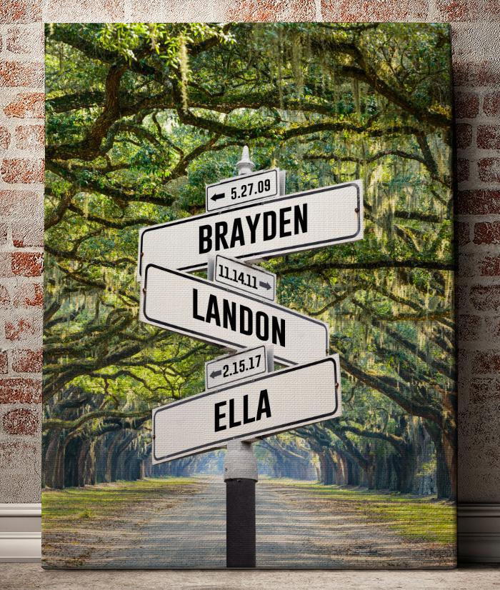 Personalized Established + Kid Birth Date + Name Street Sign Canvas Wall Art -