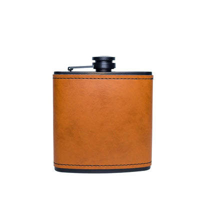 Personalized Leather Wrapped Black Flasks -