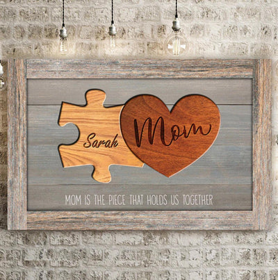 Personalized Rustic Canvas Print Mom Is the Piece That Holds Us Together Puzzle Sign -  - Lazerworx