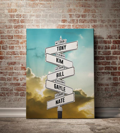 Personalized Established + Kid Birth Date + Name Street Sign Canvas Wall Art -