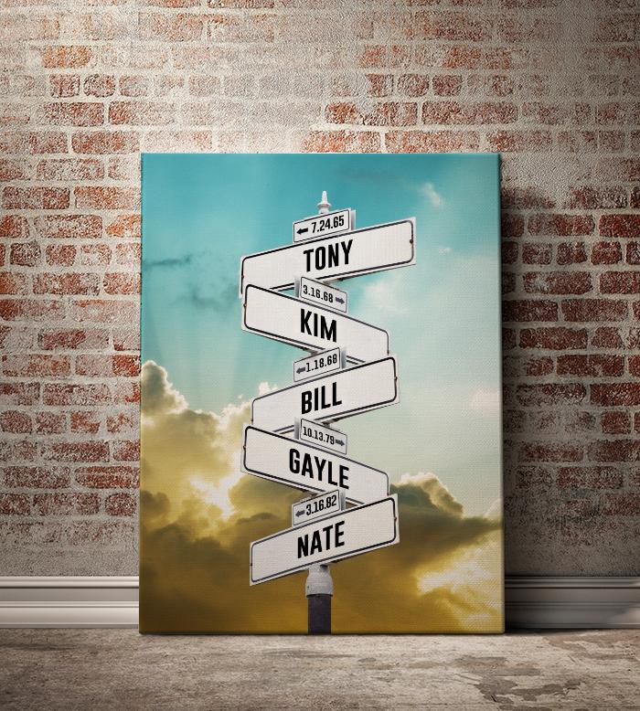Personalized Established + Kid Birth Date + Name Street Sign Canvas Wall Art -