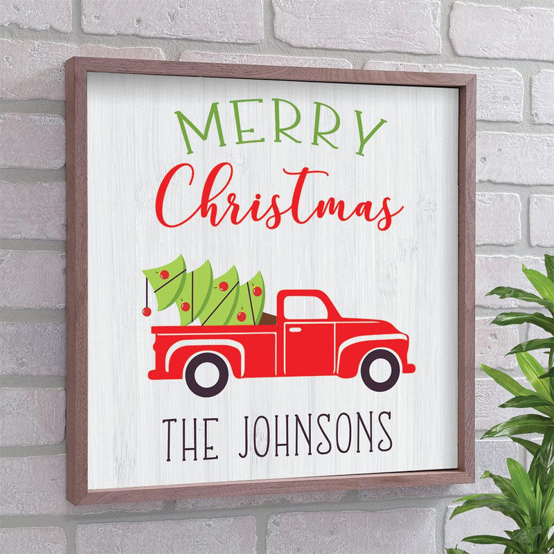 Personalized Red Truck Christmas Wood Frame -  - Gifts For You Now