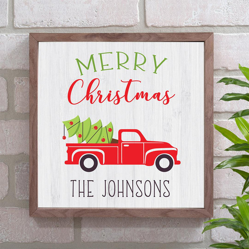 Personalized Red Truck Christmas Wood Frame -  - Gifts For You Now