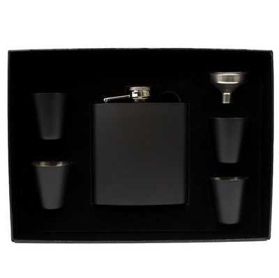 Personalized Black Flask Set - Flask & 4 Shot Glasses -
