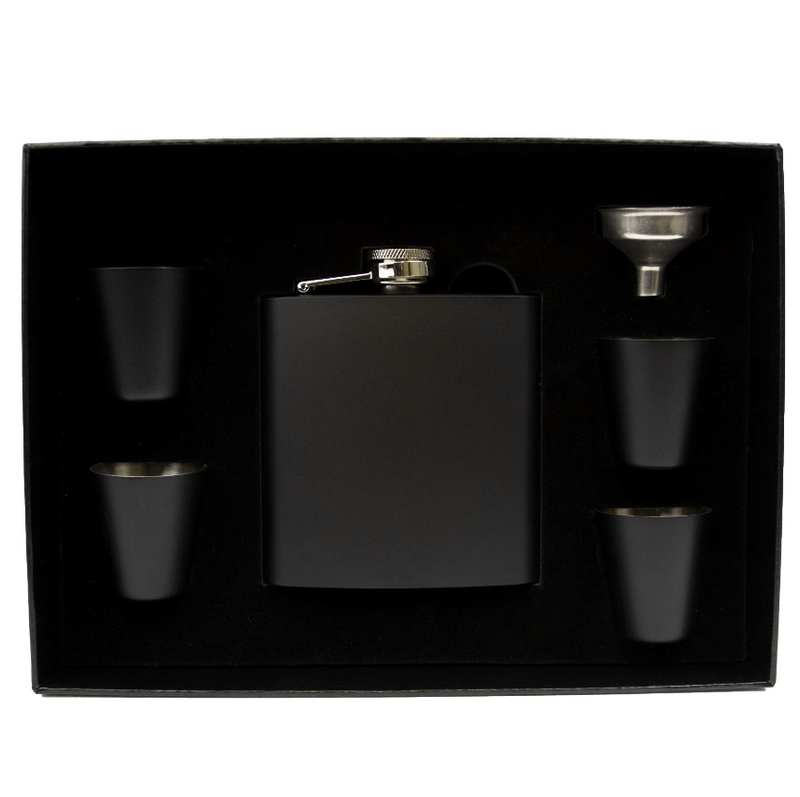 Personalized Black Flask Set - Flask & 4 Shot Glasses -