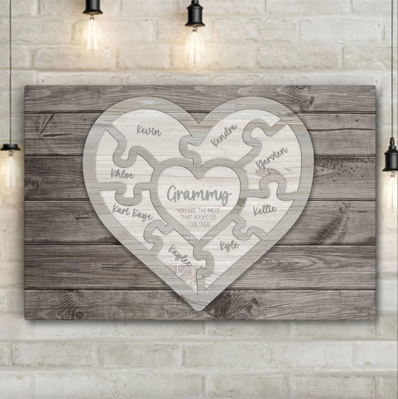Personalized Canvas Wall Art - Mom We Love you to Pieces Heart Puzzle -