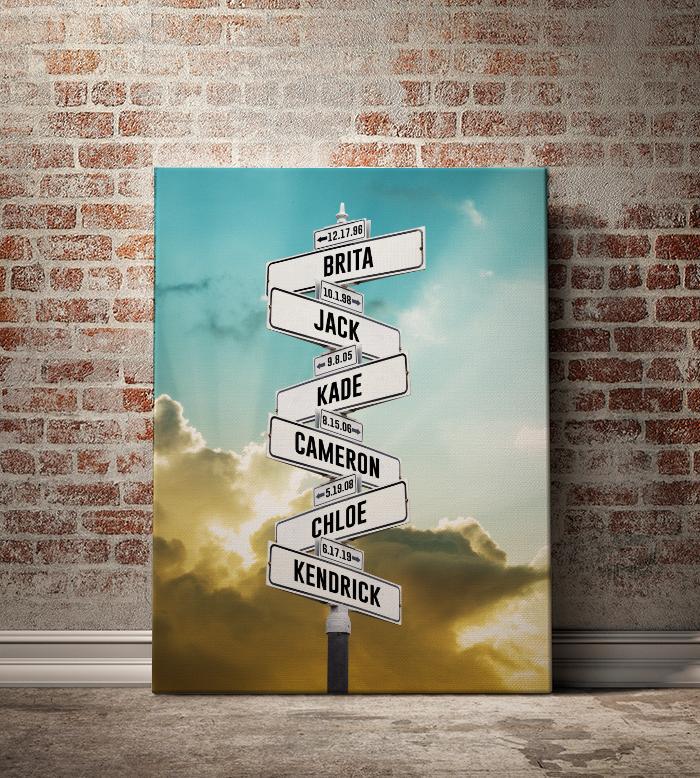 Personalized Established + Kid Birth Date + Name Street Sign Canvas Wall Art -