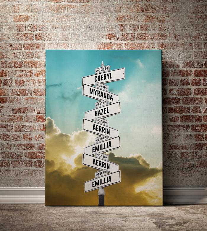 Personalized Established + Kid Birth Date + Name Street Sign Canvas Wall Art -