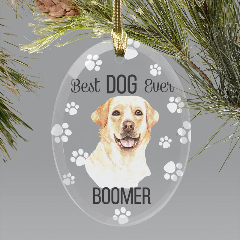 Personalized Choose Your Dog Best Dog Ever Christmas Ornament - Yellow Lab