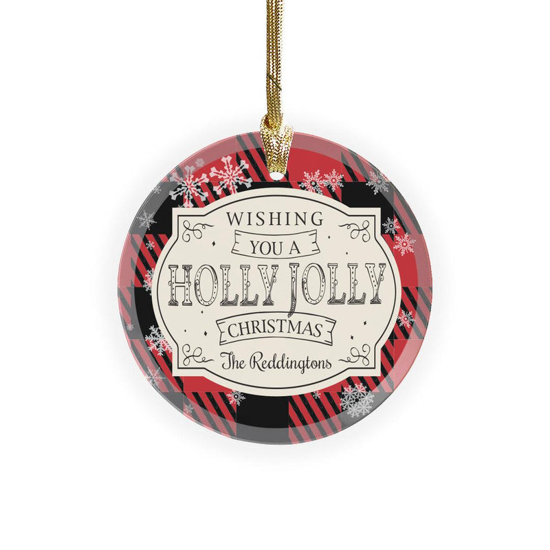 Personalized Holly Jolly Round Glass Ornament -