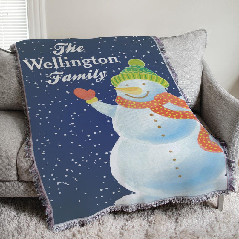 Personalized Snowman Afghan Throw Blanket -