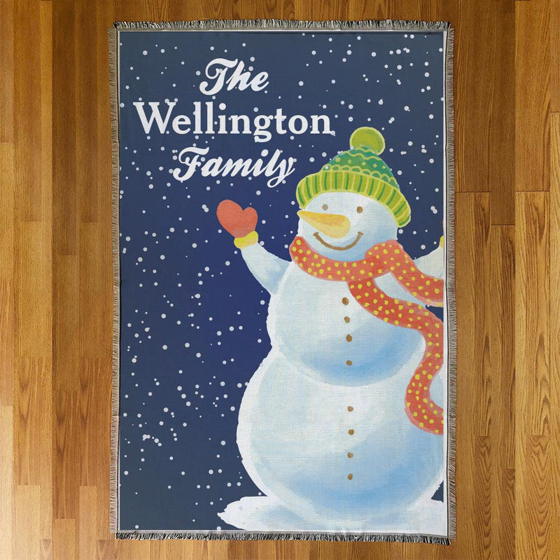 Personalized Snowman Afghan Throw Blanket -