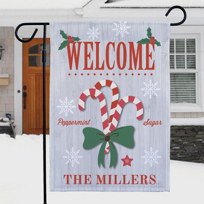 Personalized Candy Cane Garden Flag - Print One Side