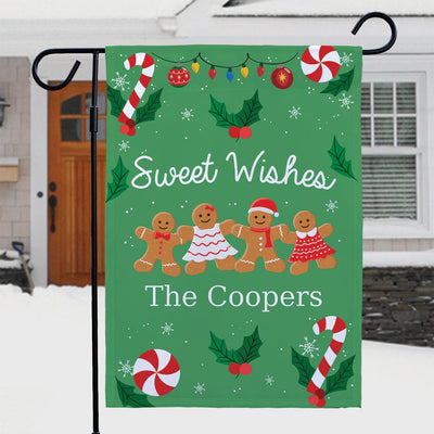 Personalized Sweet Wishes Gingerbread Garden Flag -