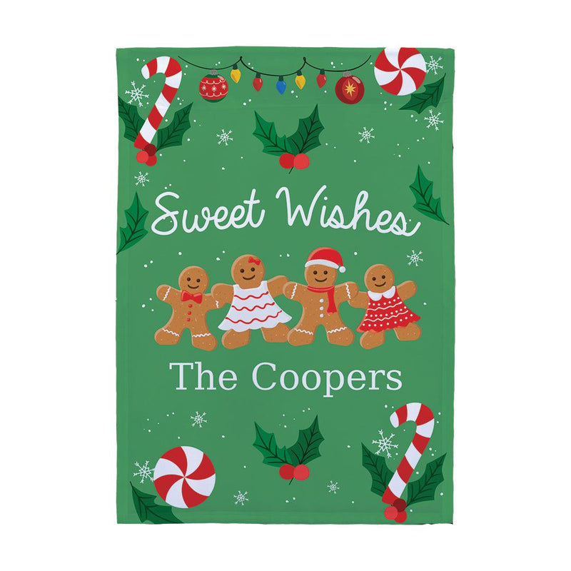 Personalized Sweet Wishes Gingerbread Garden Flag -