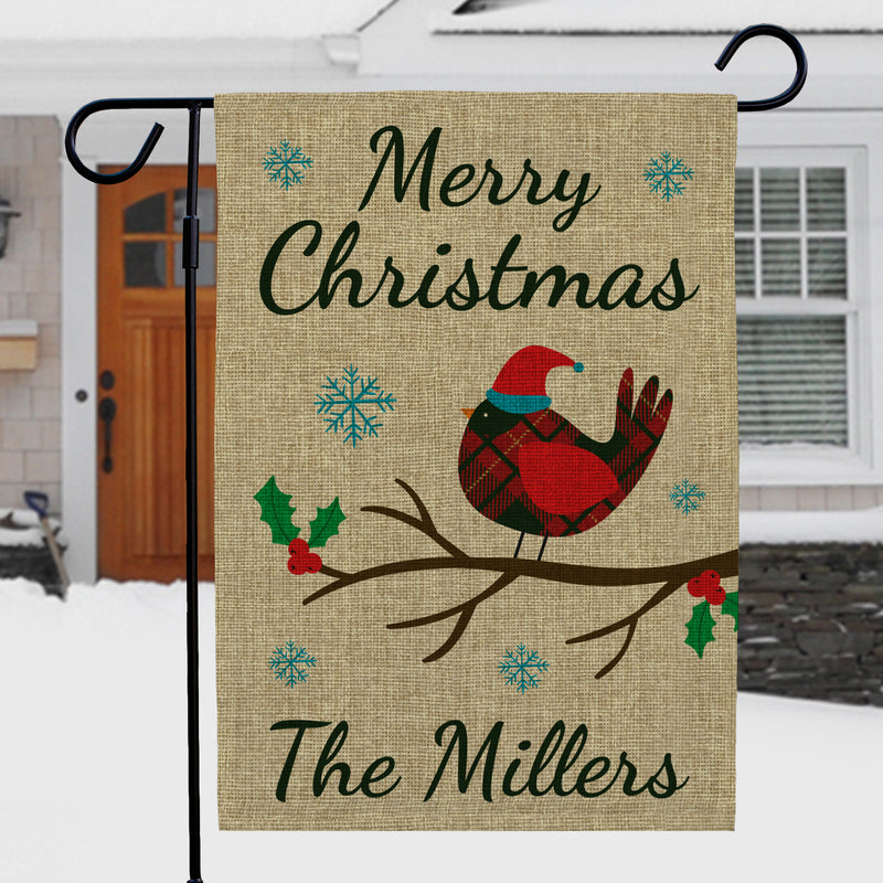 Personalized Cardinal Christmas Hat Garden Flag - Print One Side