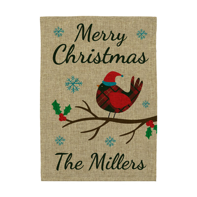 Personalized Cardinal Christmas Hat Garden Flag -