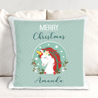 Personalized Merry Christmas Unicorn Throw Pillow Sham -