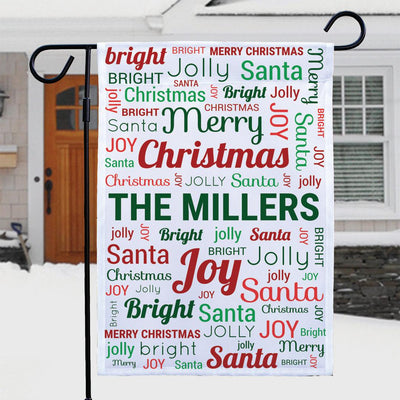 Personalized Christmas Family Word Art Garden Flag - Print One Side