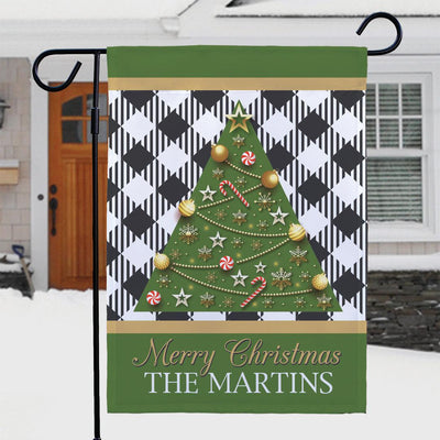 Personalized Holiday Plaid Christmas Tree Garden Flag - Print One Side
