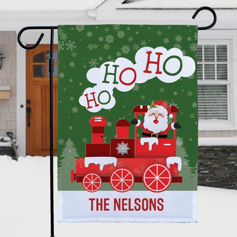 Personalized Ho Ho Ho Santa Train Garen Flag - Print One Side
