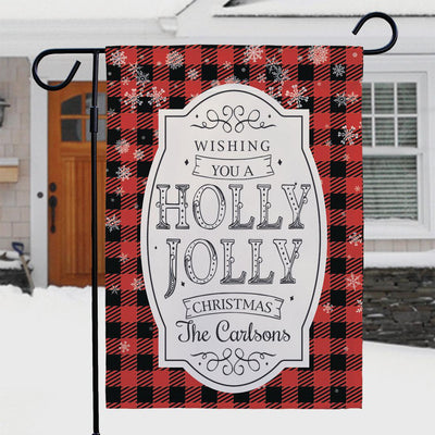 Personalized Holly Jolly Garden Flag - Print One Side